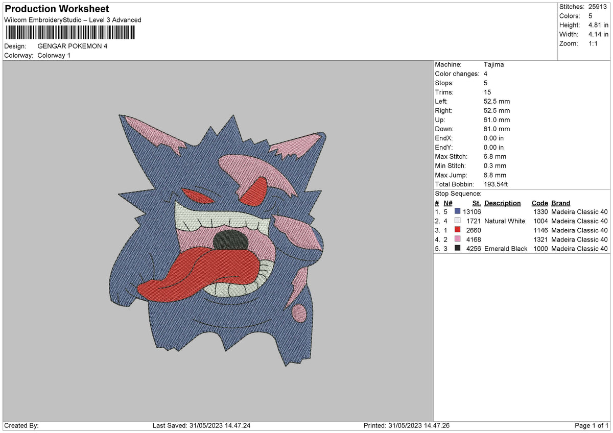 Gengar P Embroidery File 6 sizes