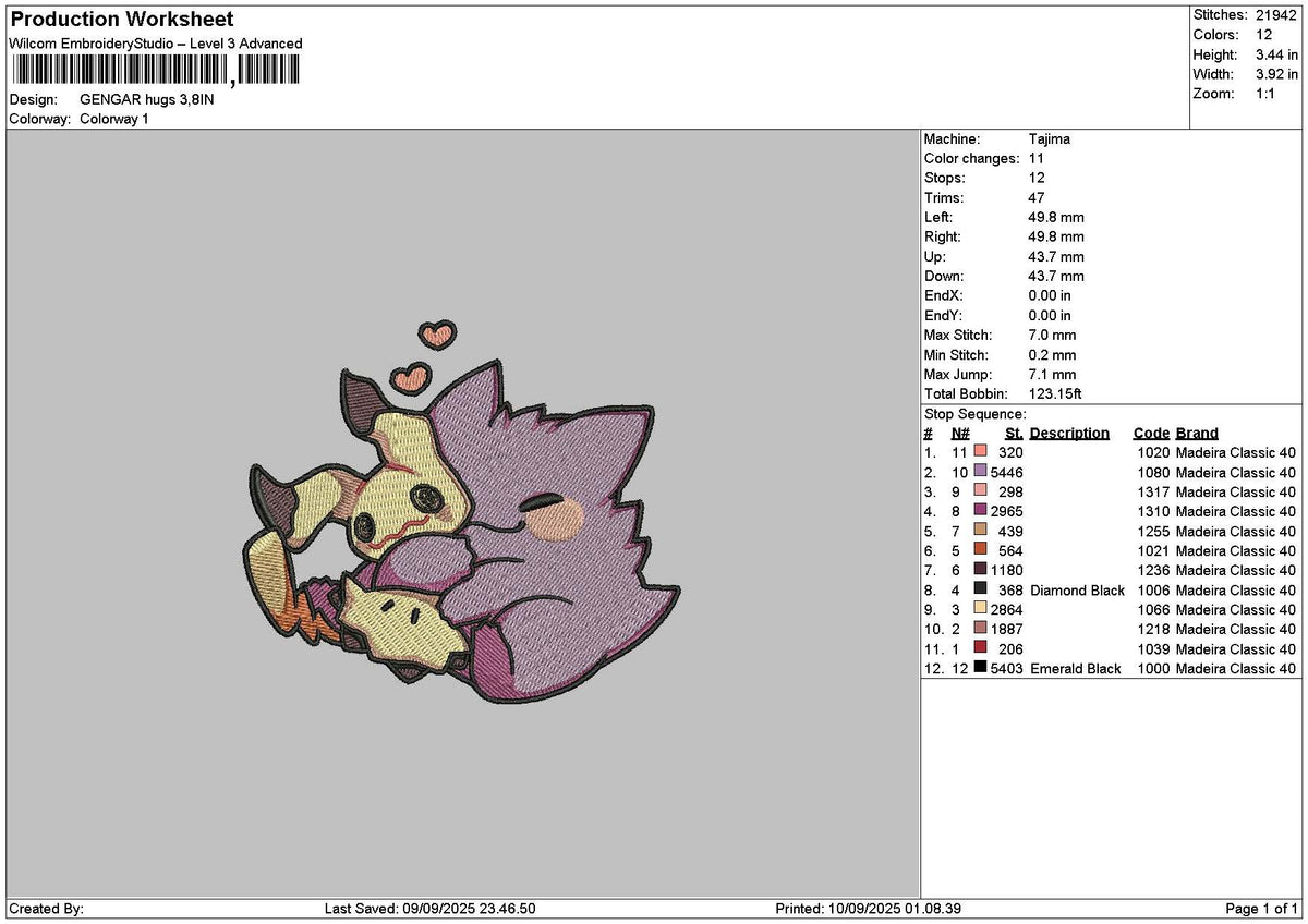 Gengar0909 Embroidery File 6 sizes