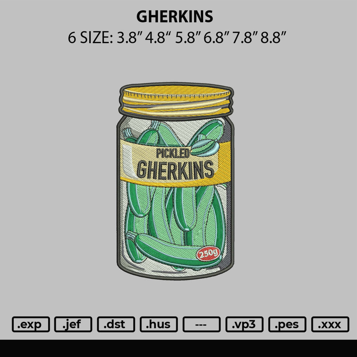 Gherkins Embroidery File 6 sizes