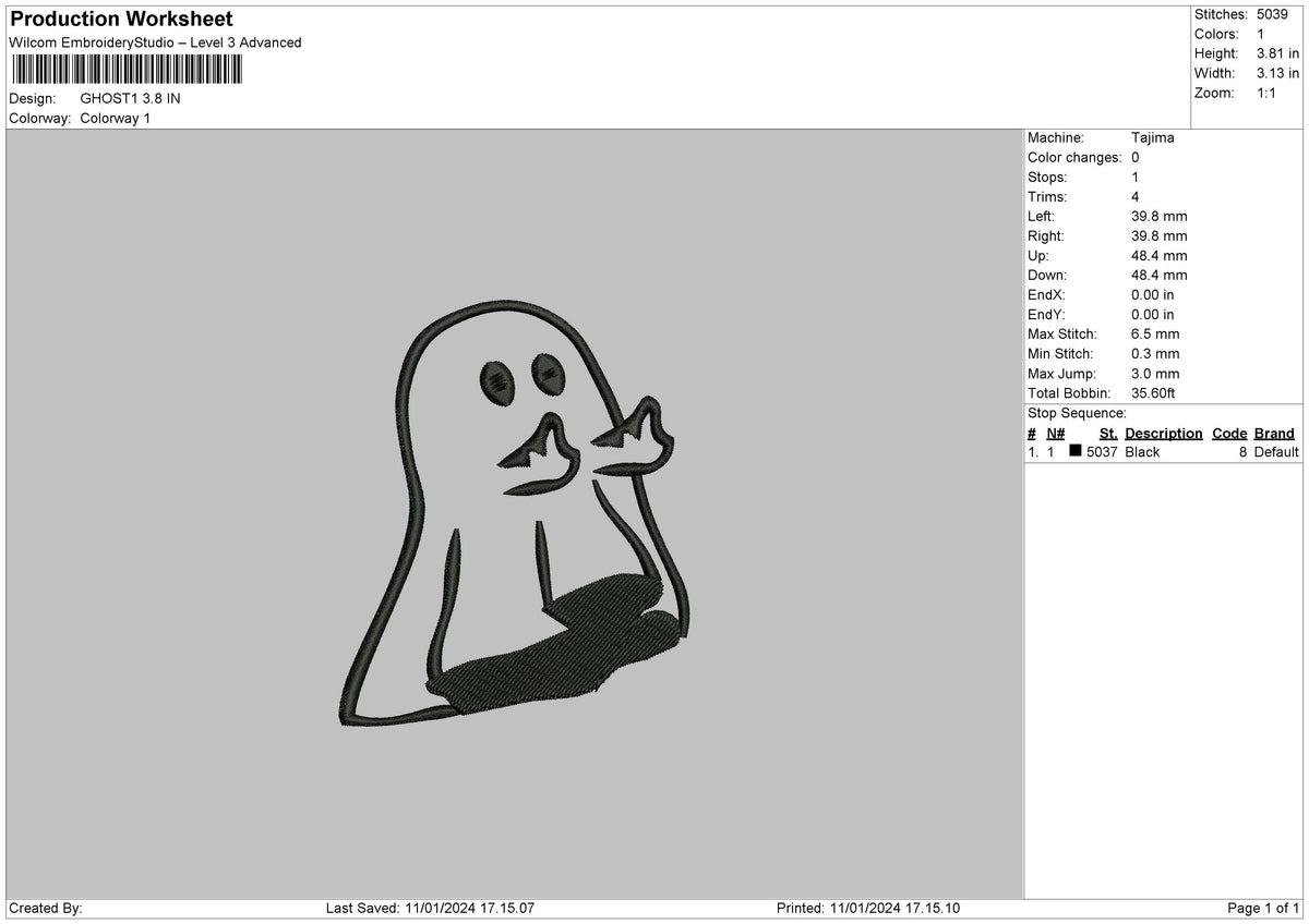 Ghost002 Embroidery File 6 sizes