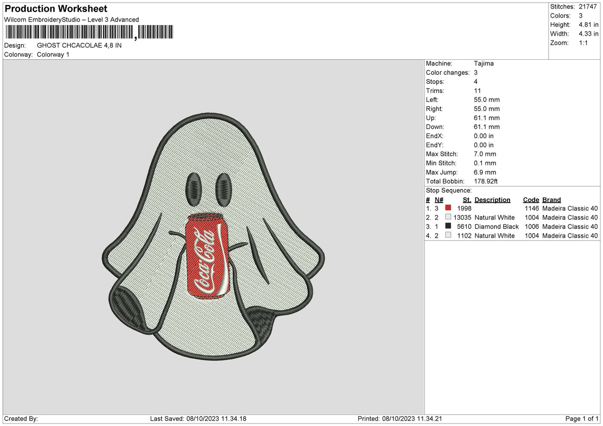 Ghost Cola Embroidery File 6 sizes