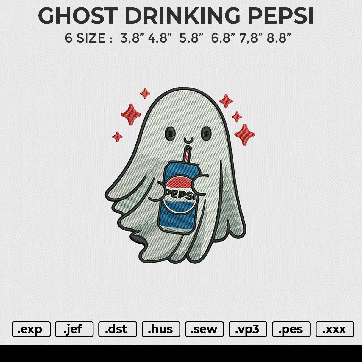 GHOST DRINKING PEPSI Embroidery File 6 size