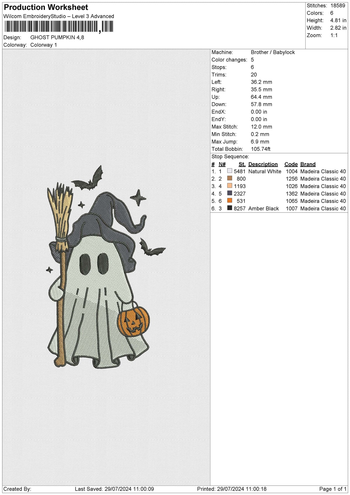 GHOST PUMPKIN Embroidery File 6 size