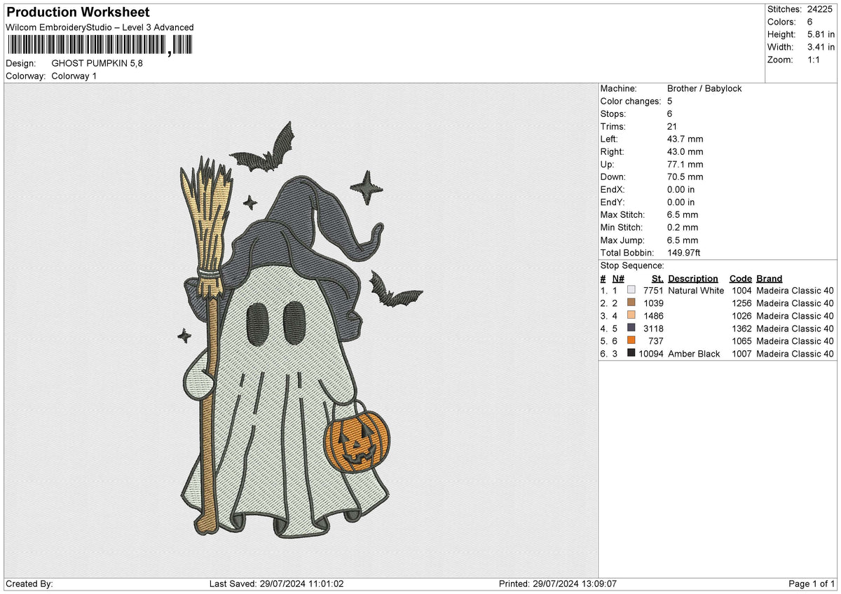GHOST PUMPKIN Embroidery File 6 size