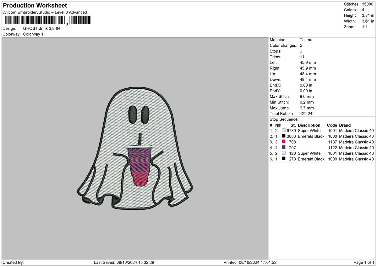 Ghost Drink Embroidery File 6 sizes