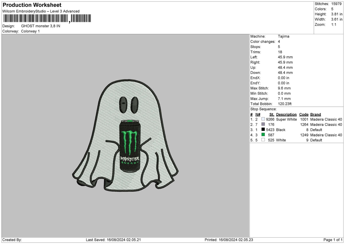 Ghost Monster 02 Embroidery File 6 sizes
