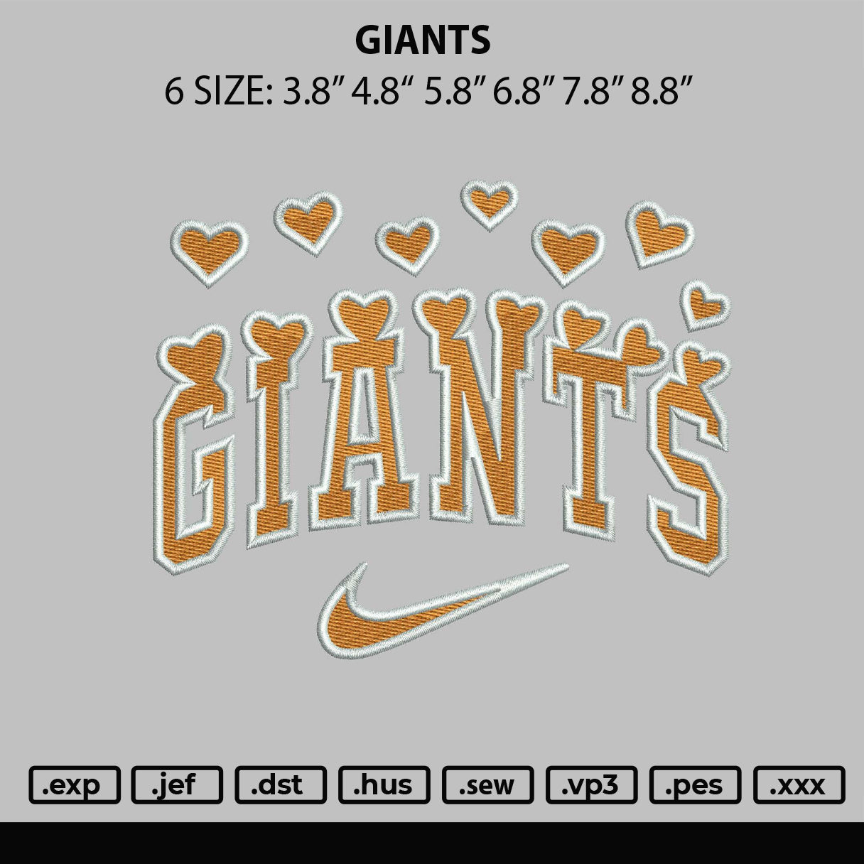 Giants Embroidery File 6 sizes