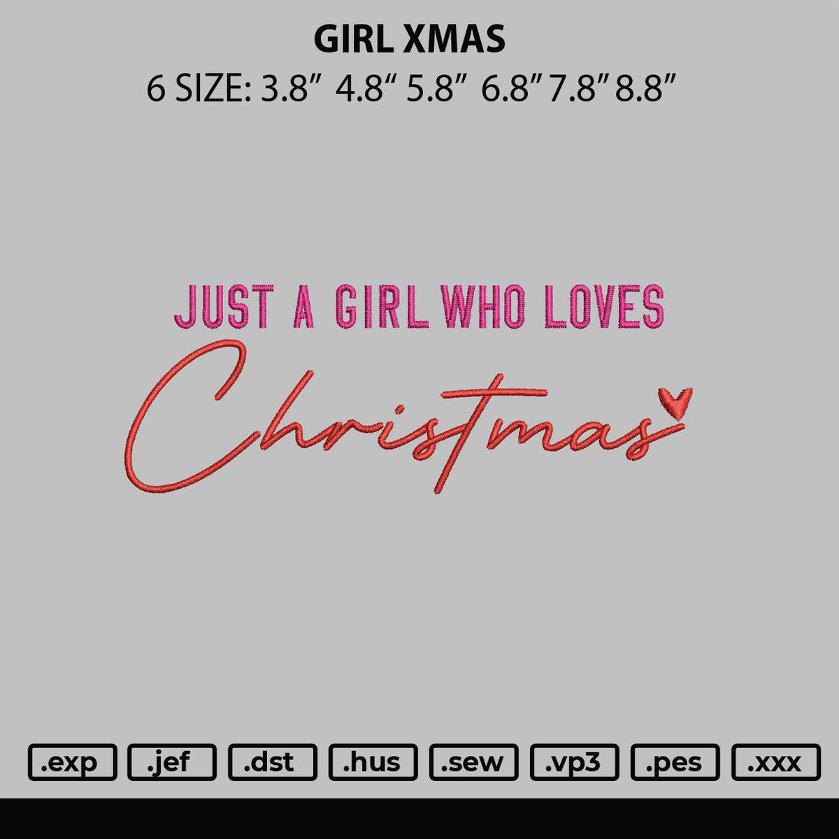 Girl Xmas Embroidery File 6 sizes