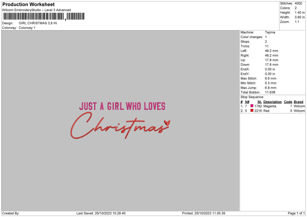 Girl Xmas Embroidery File 6 sizes