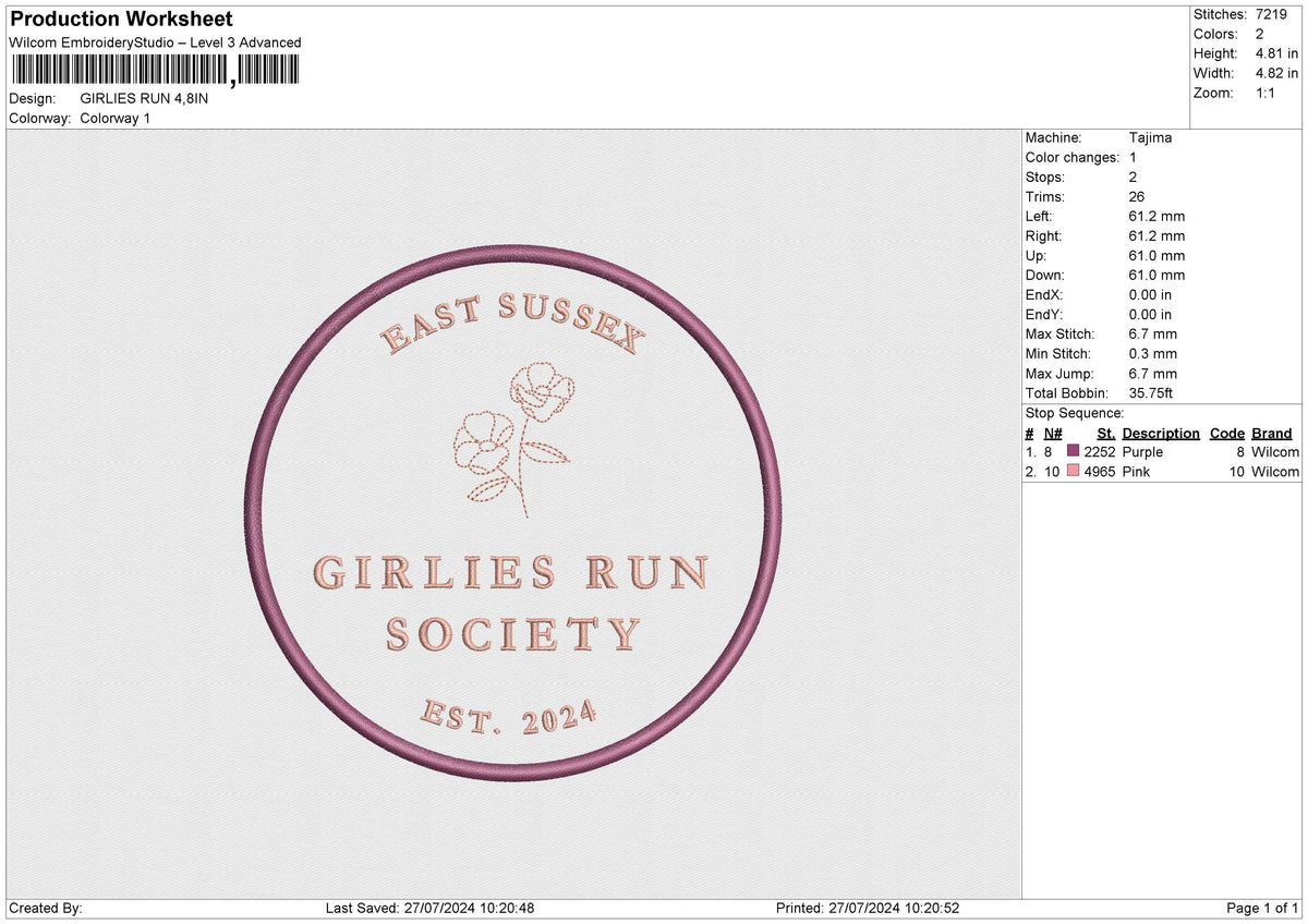 GIRLIES RUN Embroidery File 6 sizes