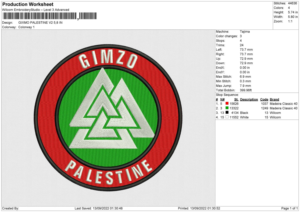 GIMZO PALESTINE V2 Embroidery