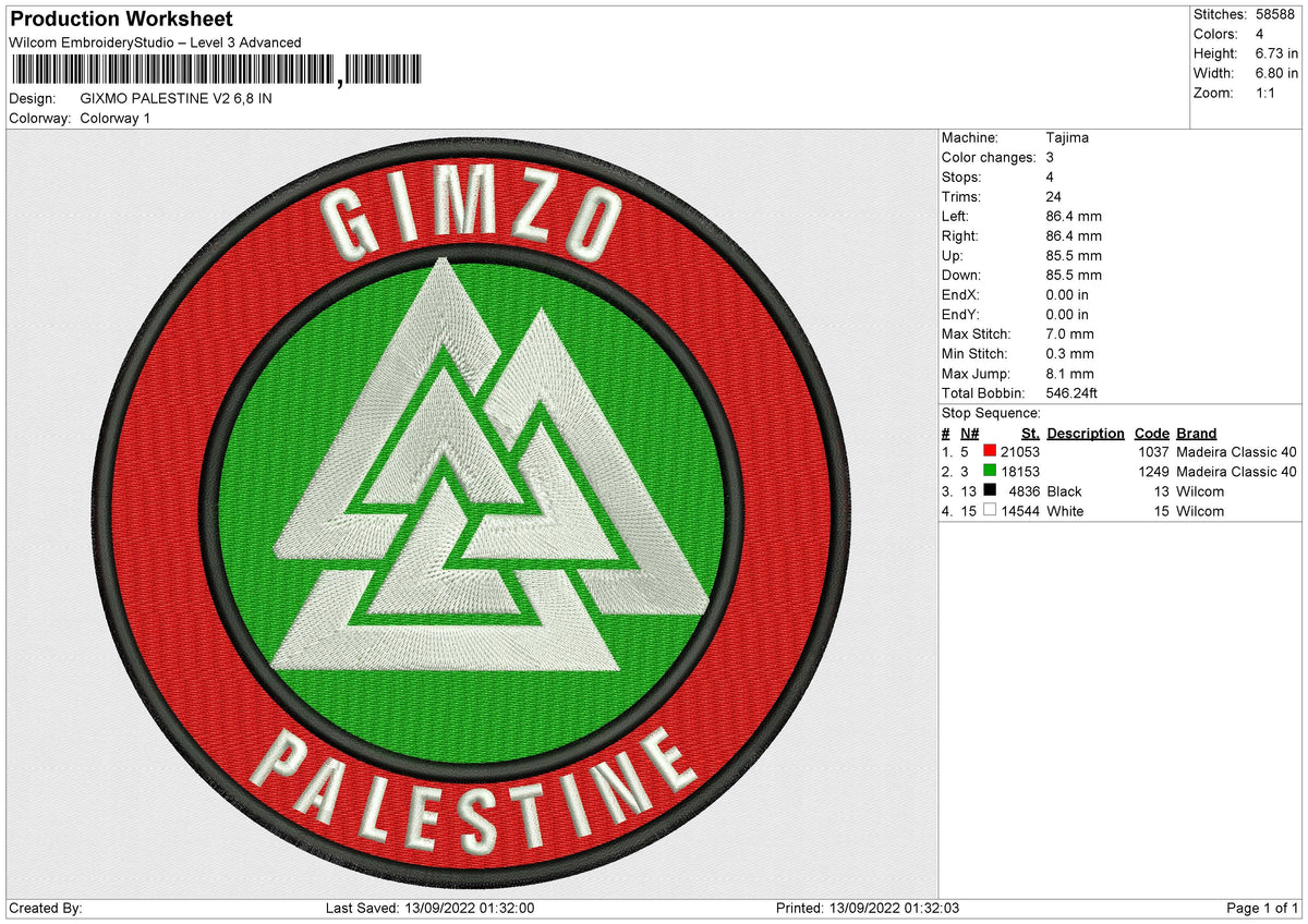 GIMZO PALESTINE V2 Embroidery