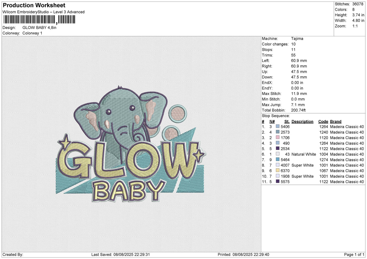 GLOW BABY Embroidery File 6 size