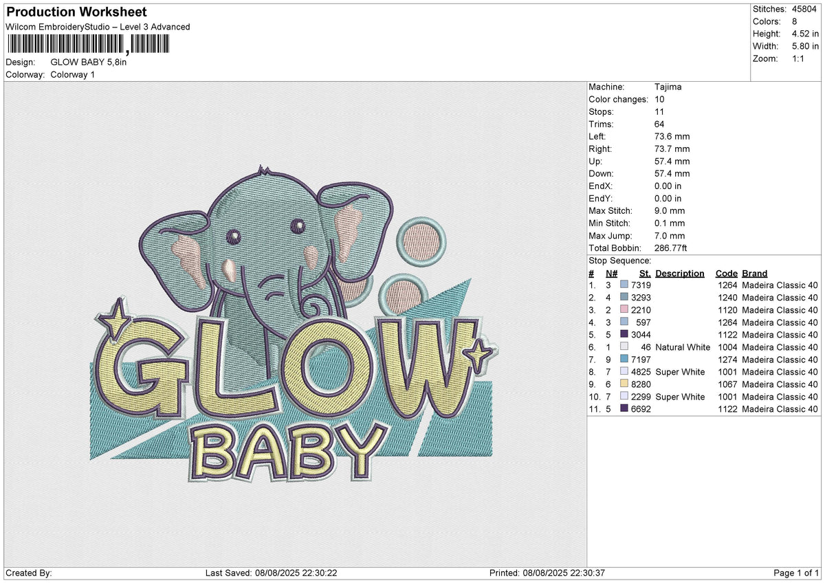 GLOW BABY Embroidery File 6 size