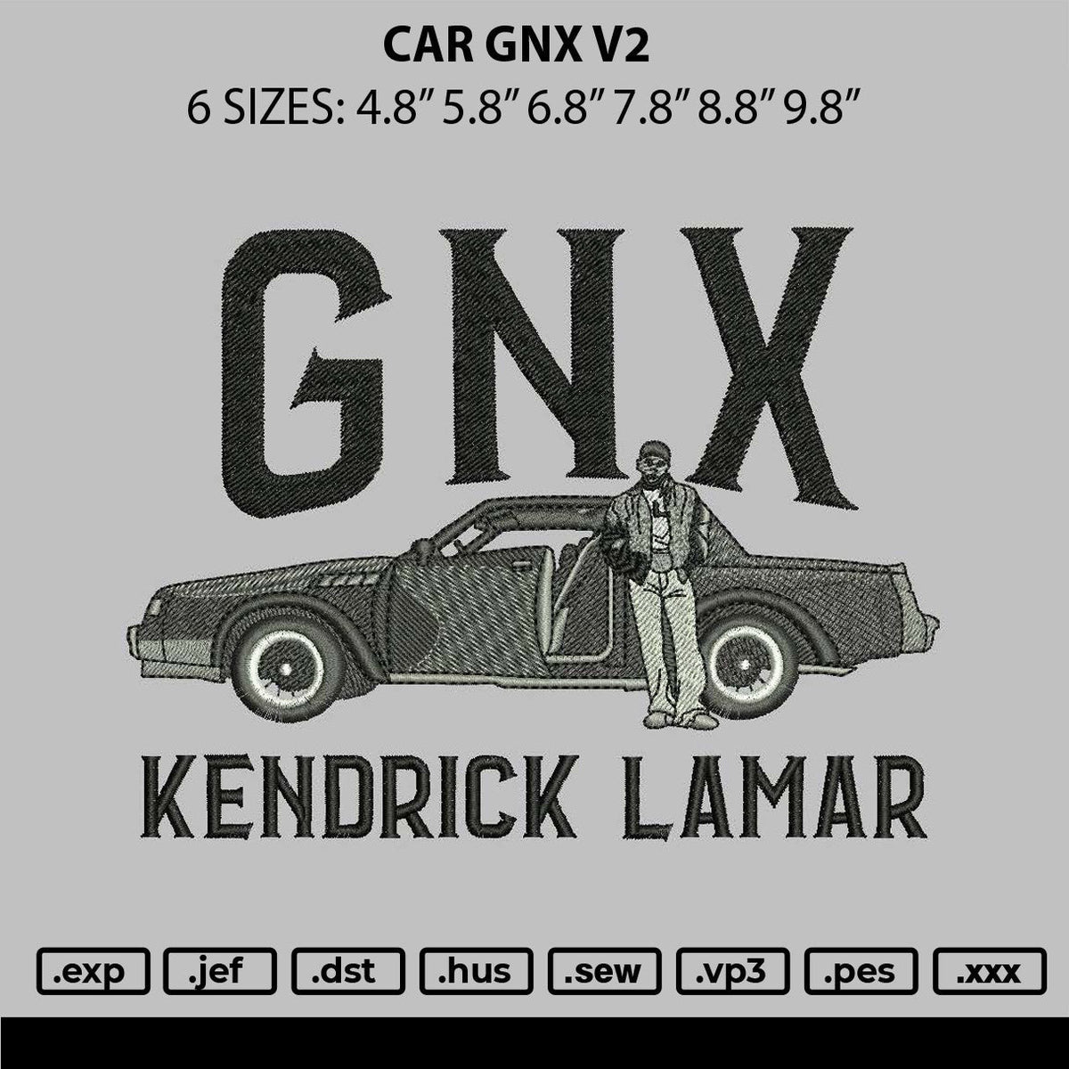 Car Gnx V2 Embroidery File 6 sizes