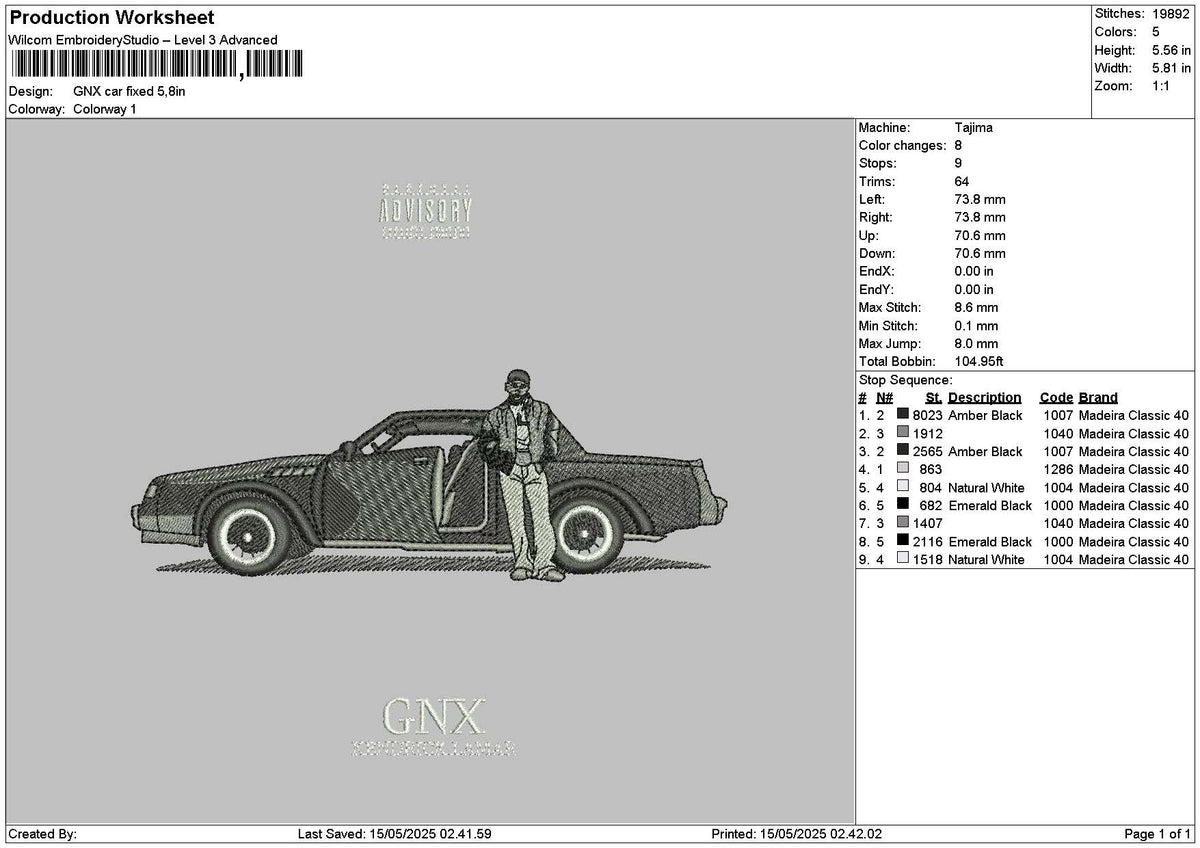 Car Gnx Embroidery File 6 sizes