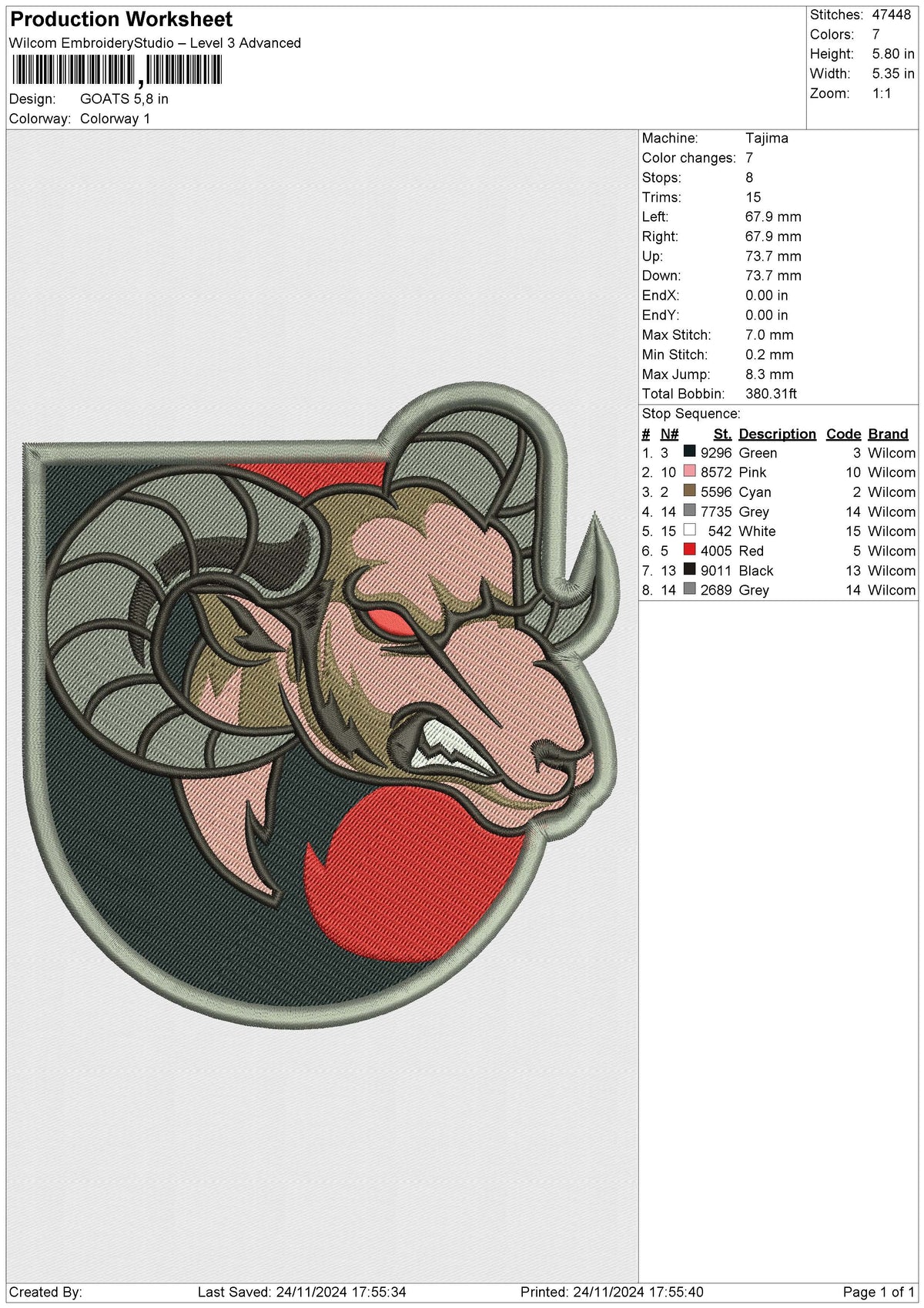 GOATS Embroidery File 6 size