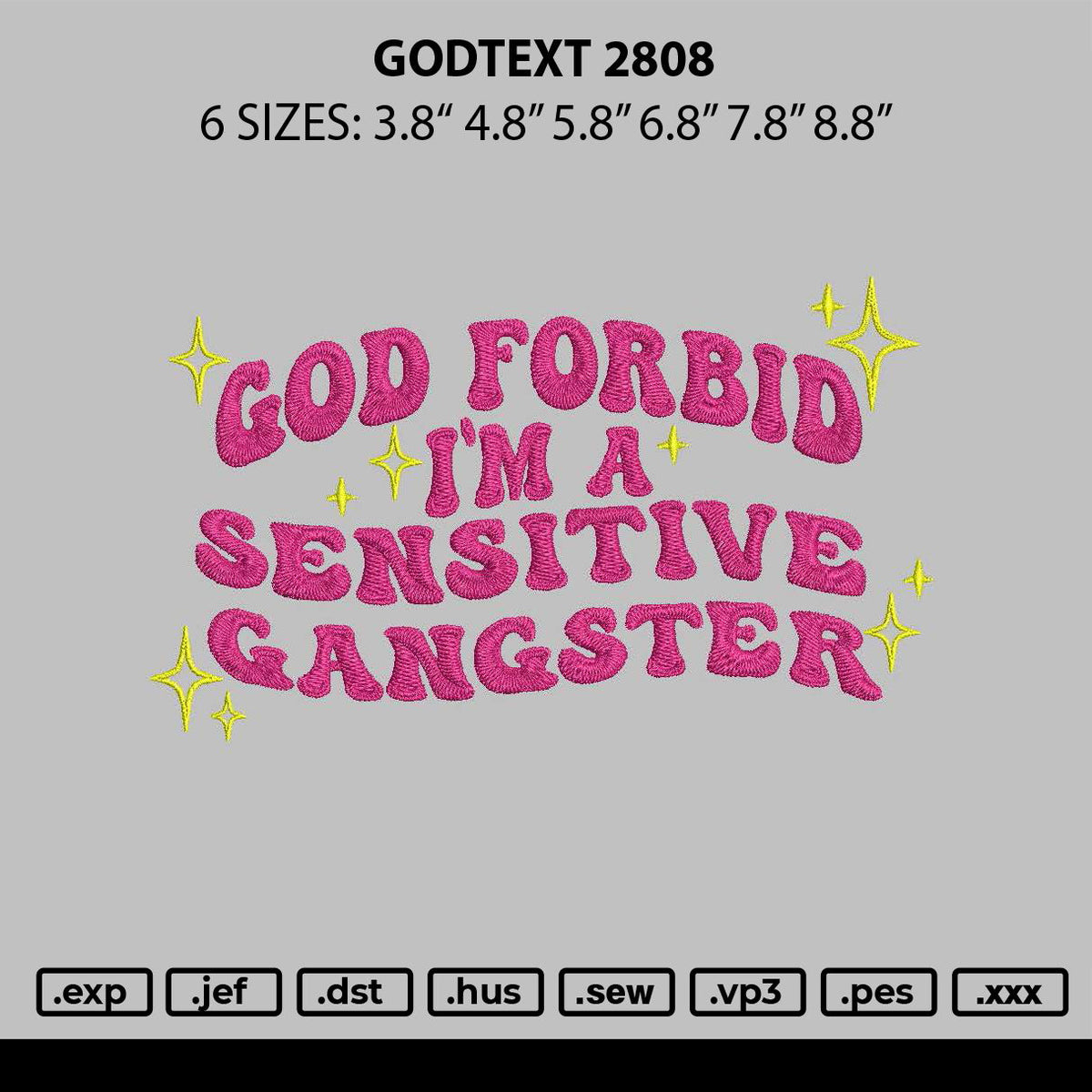 Godtext 2808 Embroidery File 6 sizes