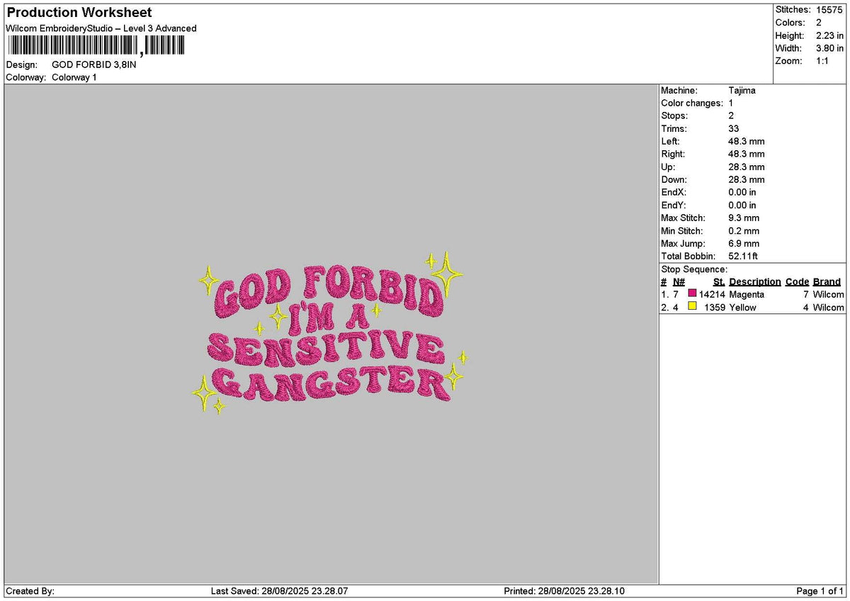 Godtext 2808 Embroidery File 6 sizes