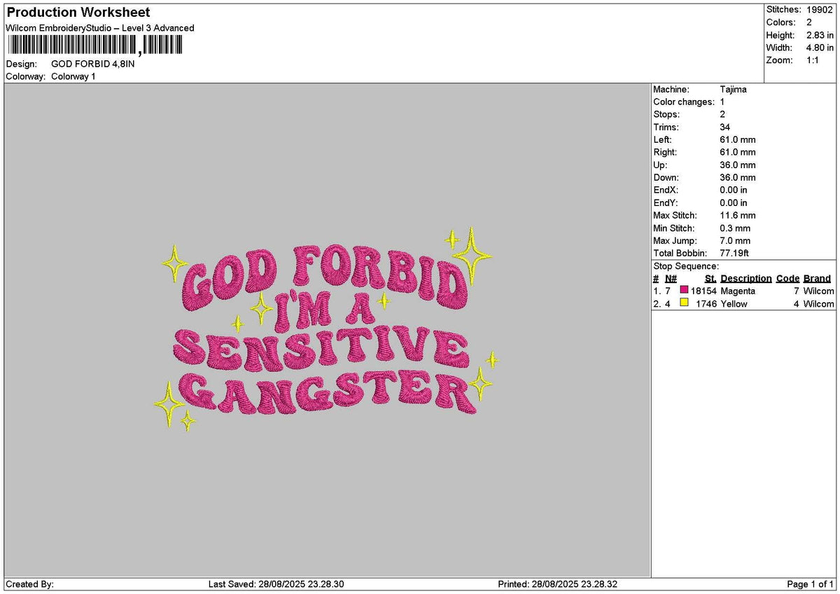Godtext 2808 Embroidery File 6 sizes