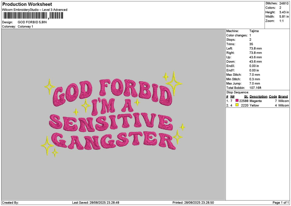 Godtext 2808 Embroidery File 6 sizes