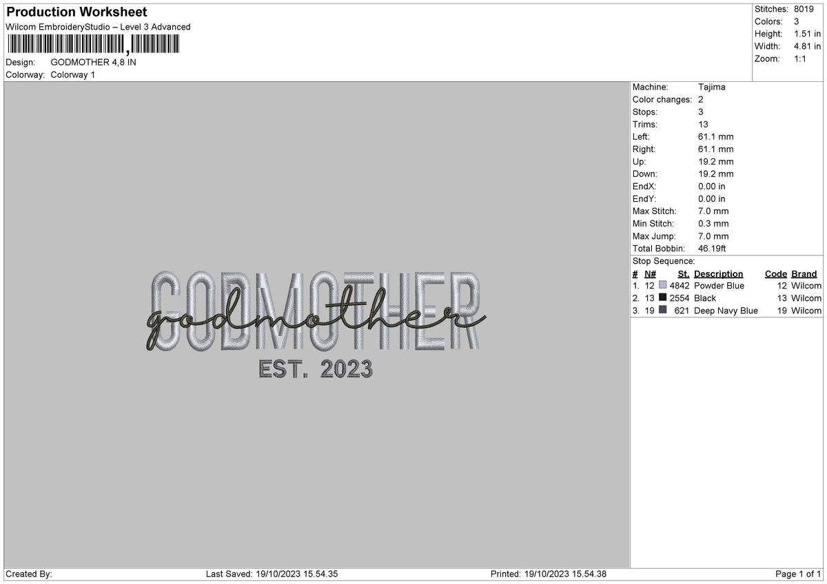 Godmother Embroidery File 6 sizes