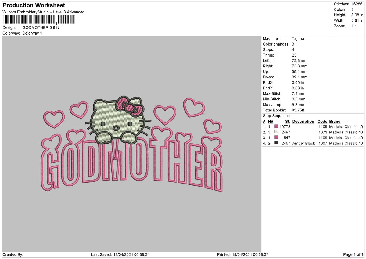 Godmother Embroidery File 6 sizes