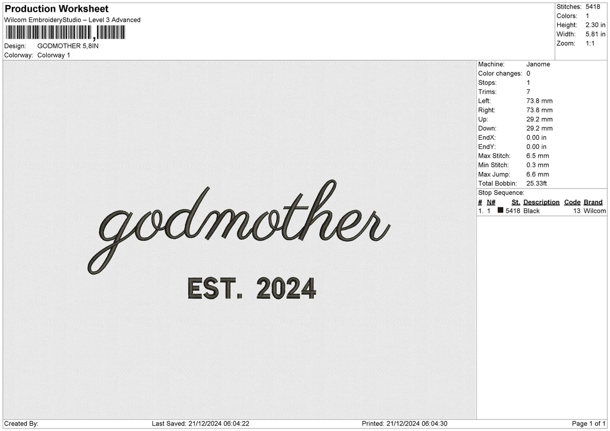 GODMOTHER Embroidery File 6 size