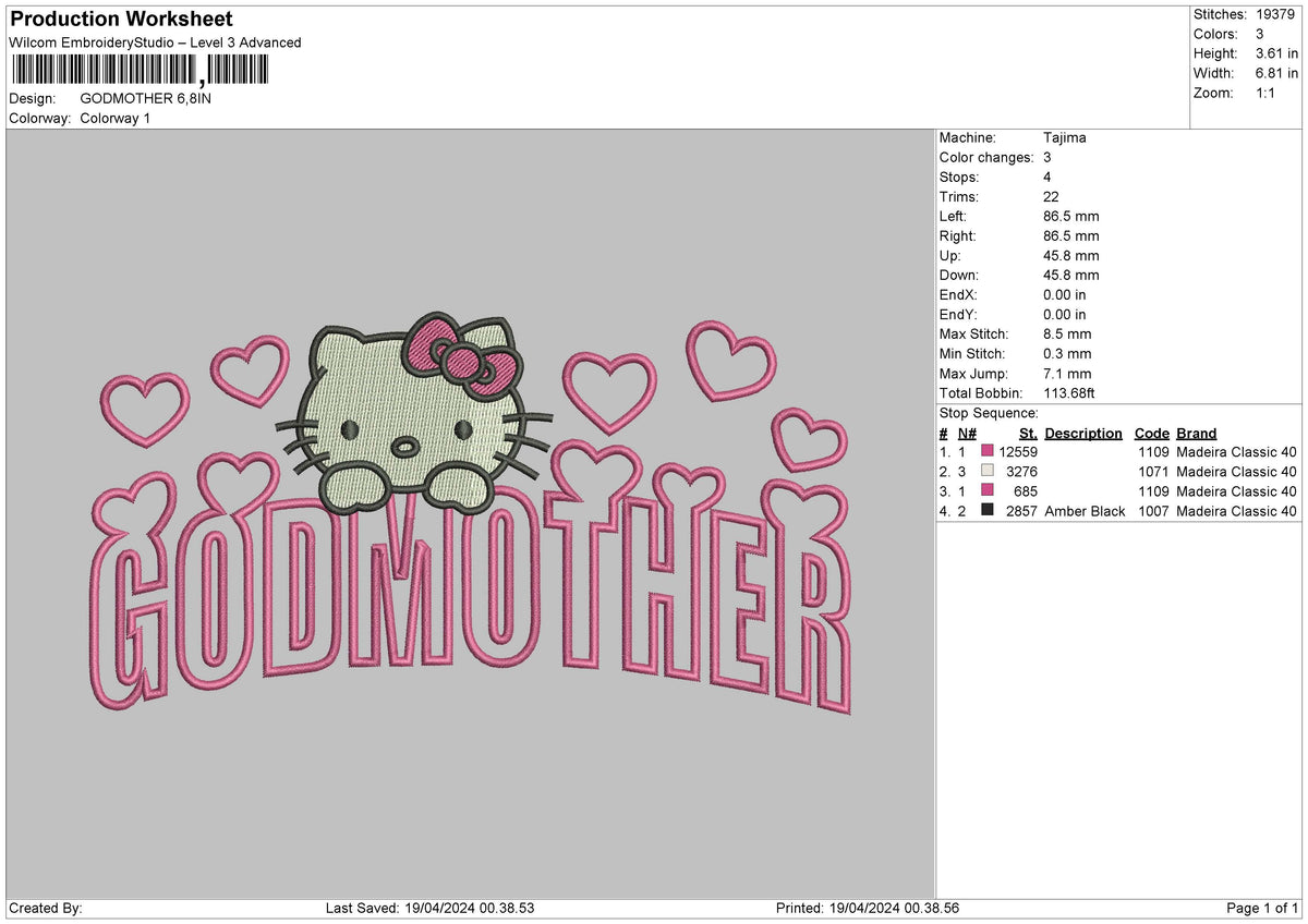 Godmother Embroidery File 6 sizes