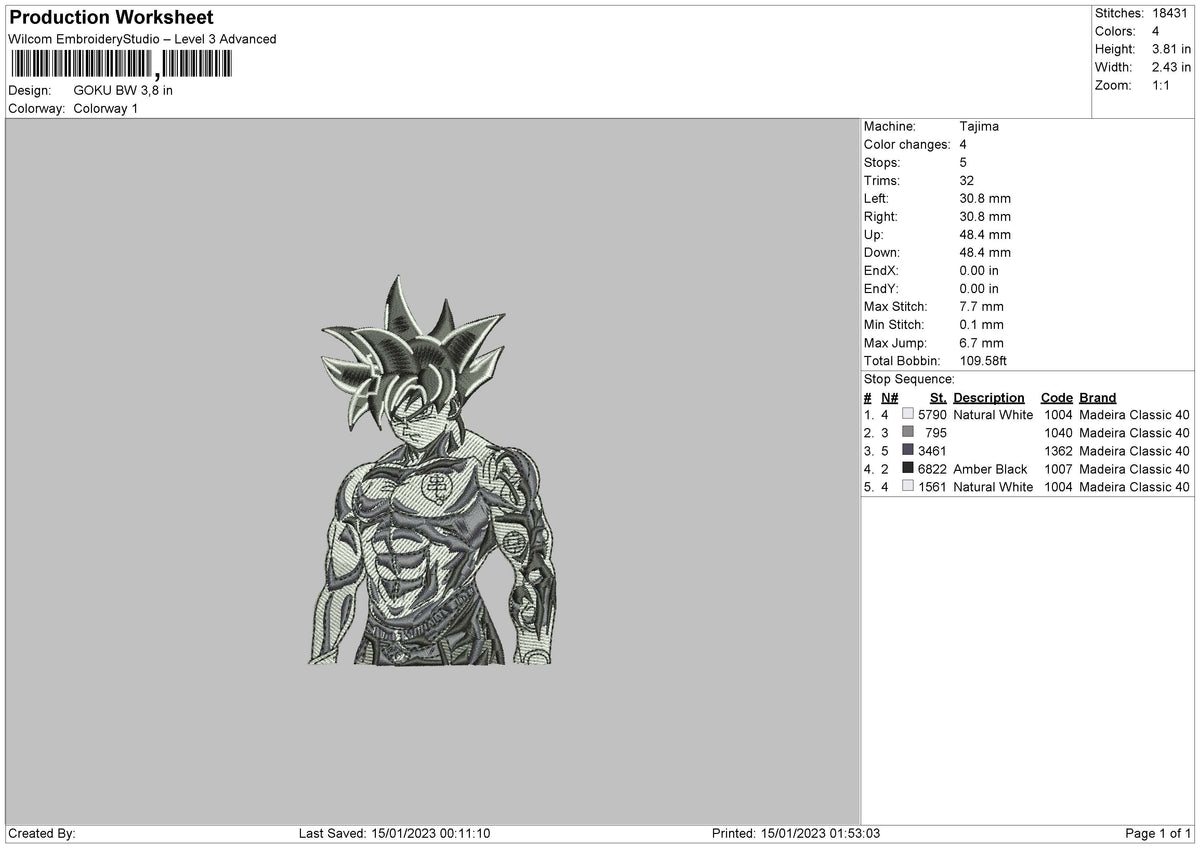 Goku Bw Embroidery File 6 sizes