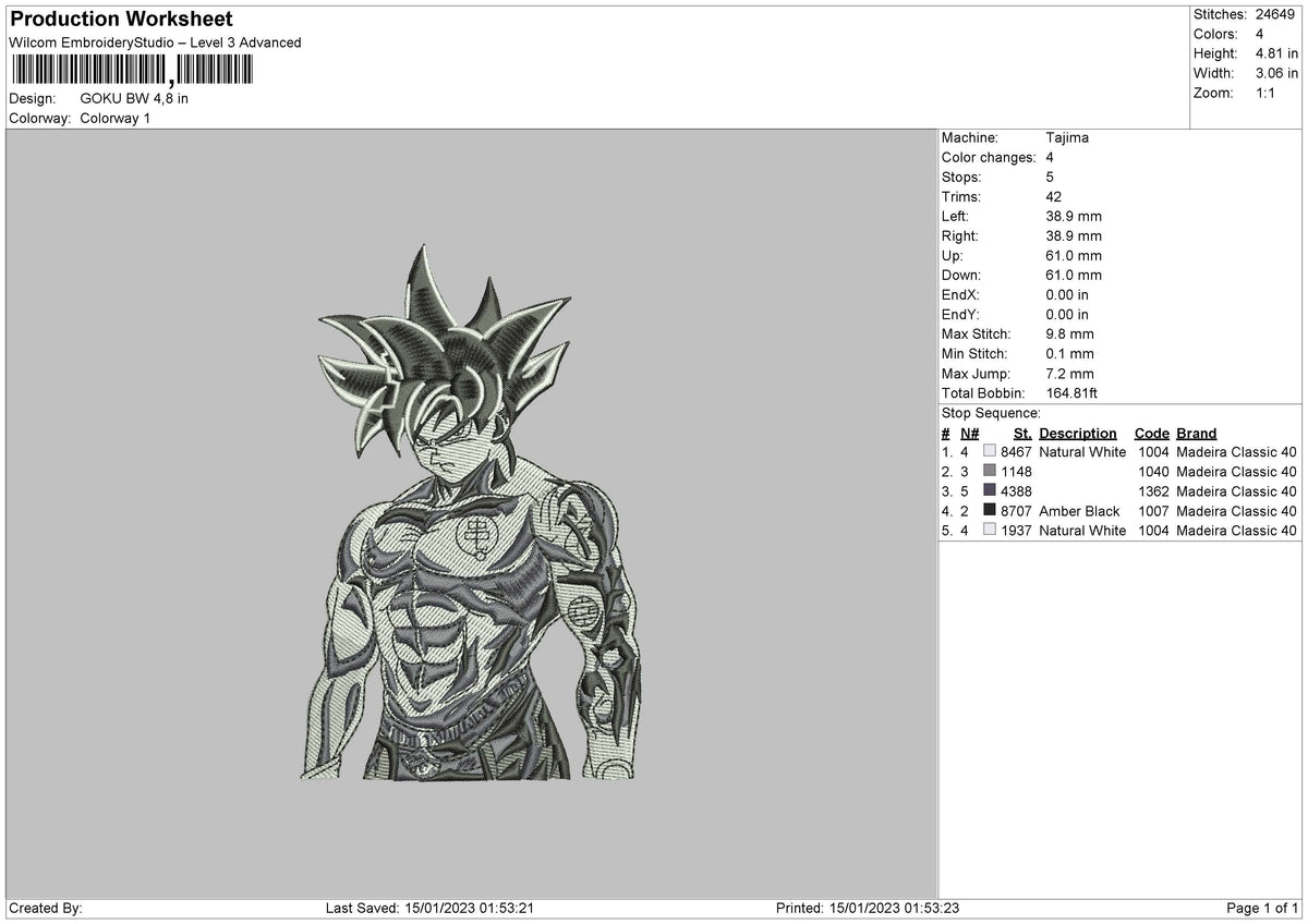Goku Bw Embroidery File 6 sizes