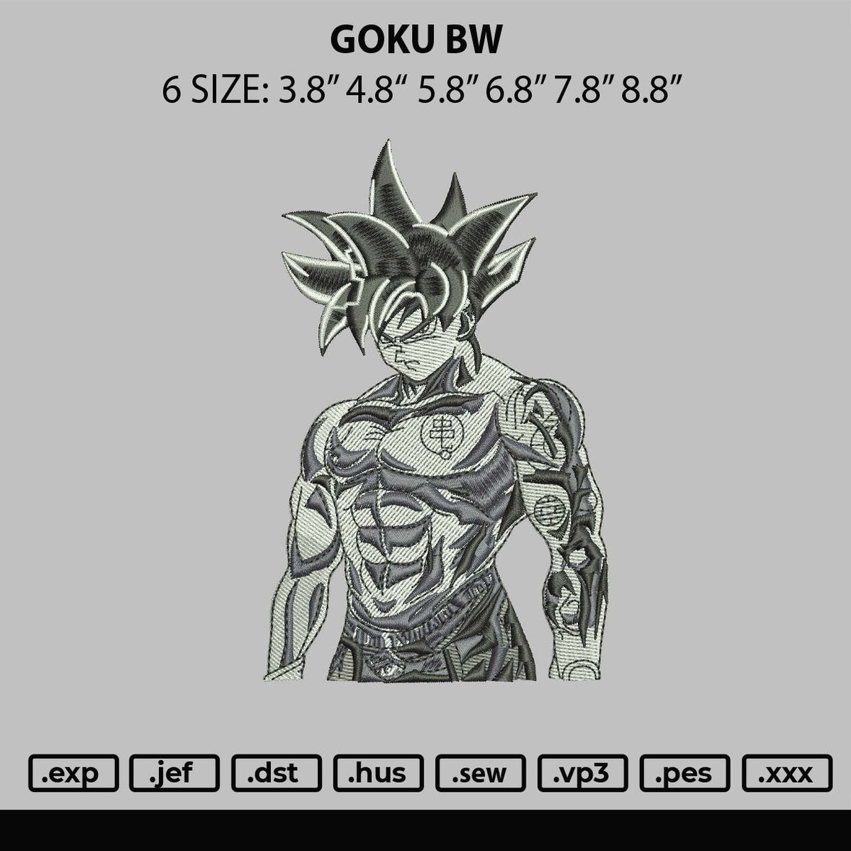 Goku Bw Embroidery File 6 sizes