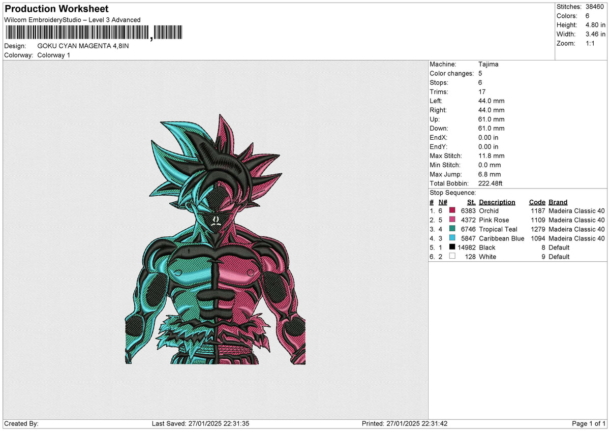 GOKU CYAN MAGENTA Embroidery File 6 size