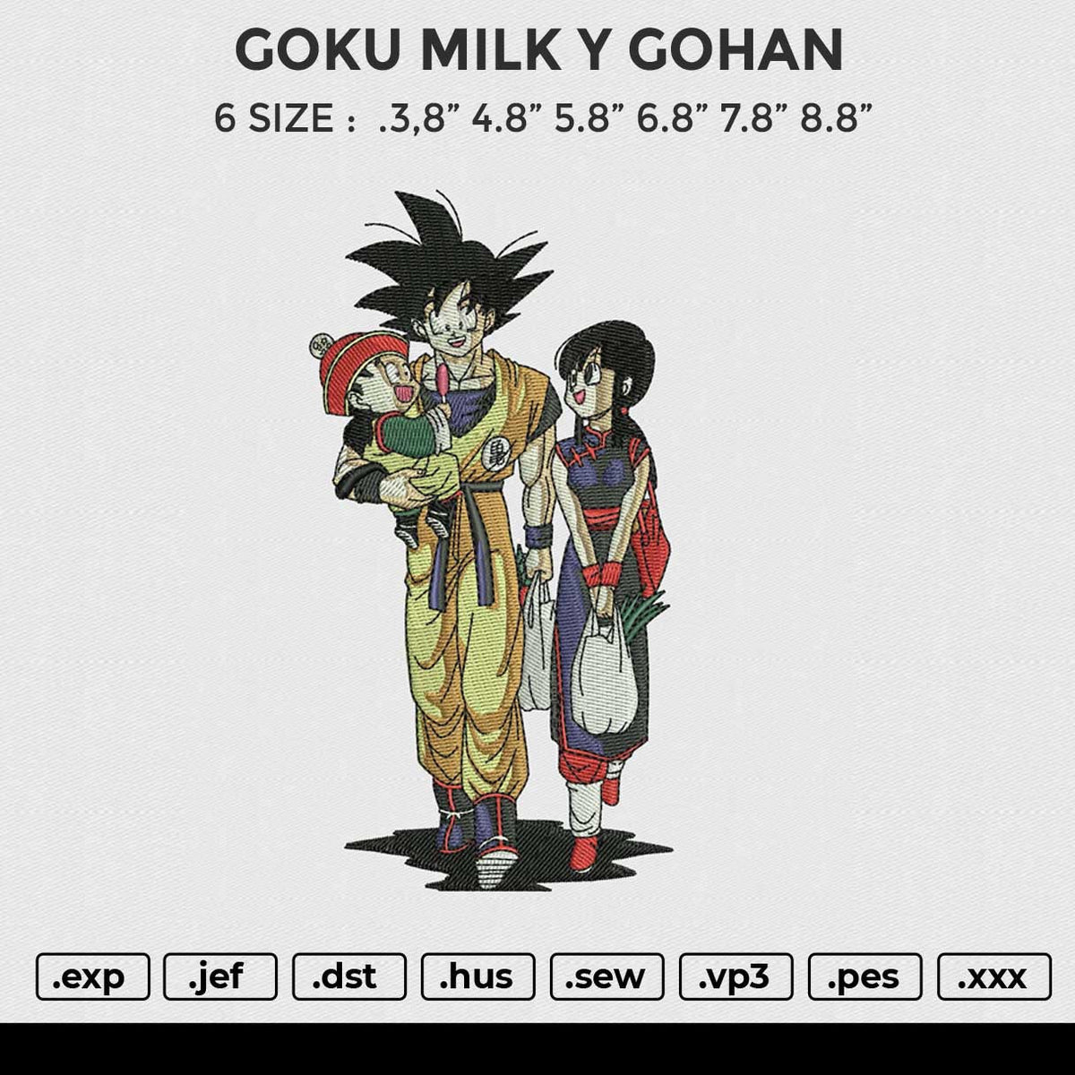 GOKU MILK Y GOHAN Embroidery File 6 size