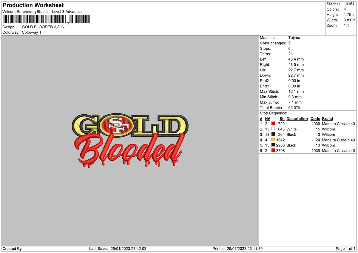 Gold B Embroidery File 6 sizes