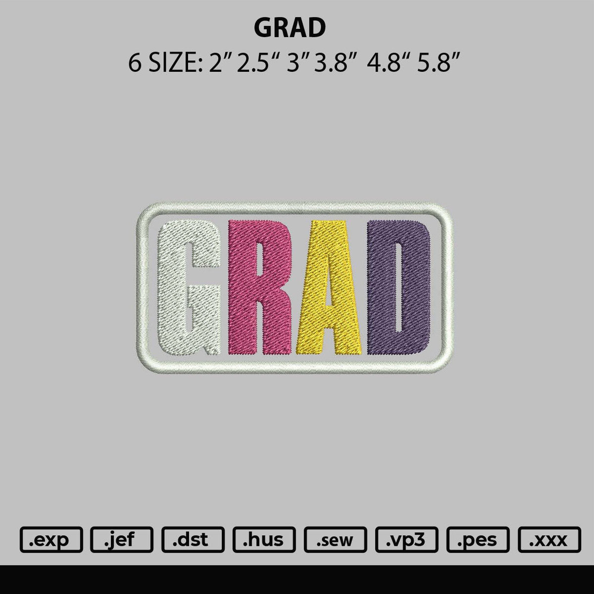 Grad Embroidery File 6 sizes