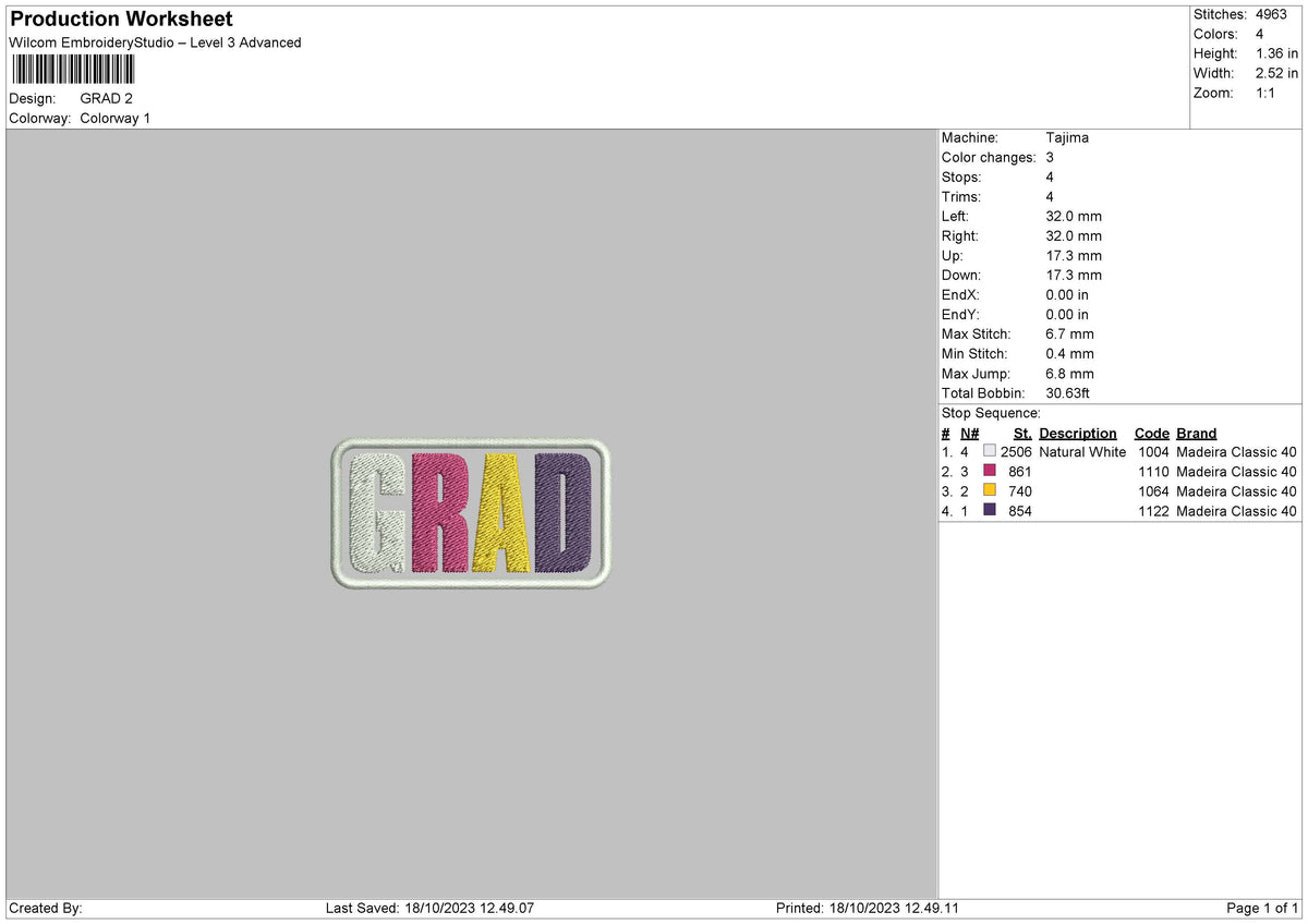 Grad Embroidery File 6 sizes