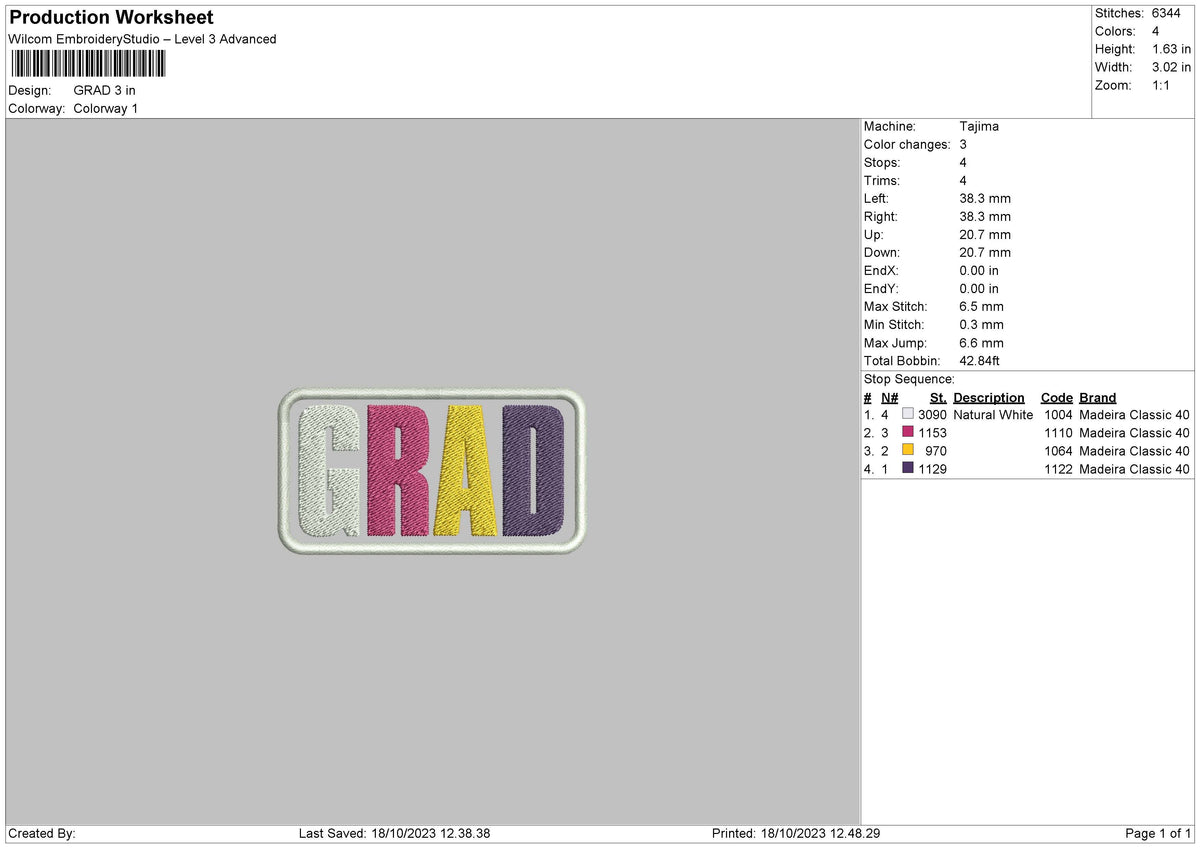 Grad Embroidery File 6 sizes