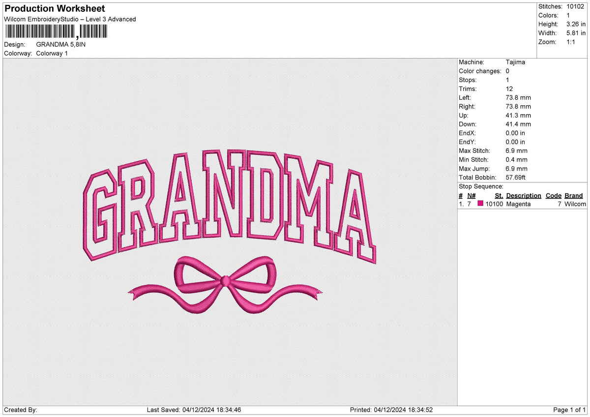 GRANDMA Embroidery File 6 size