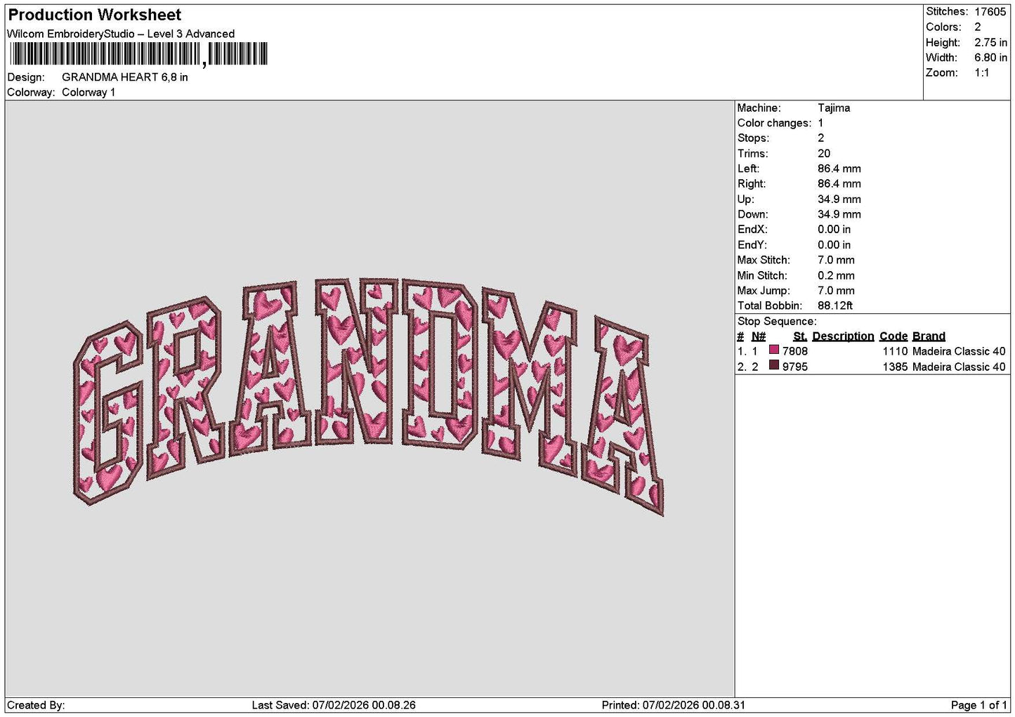 Grandmatext 0602 Embroidery File 6 sizes