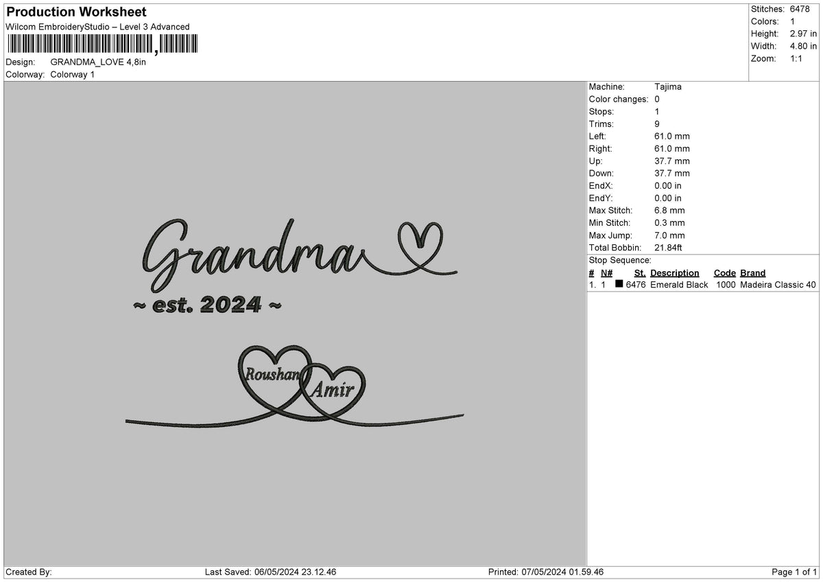 Grandma Love Embroidery File 6 sizes