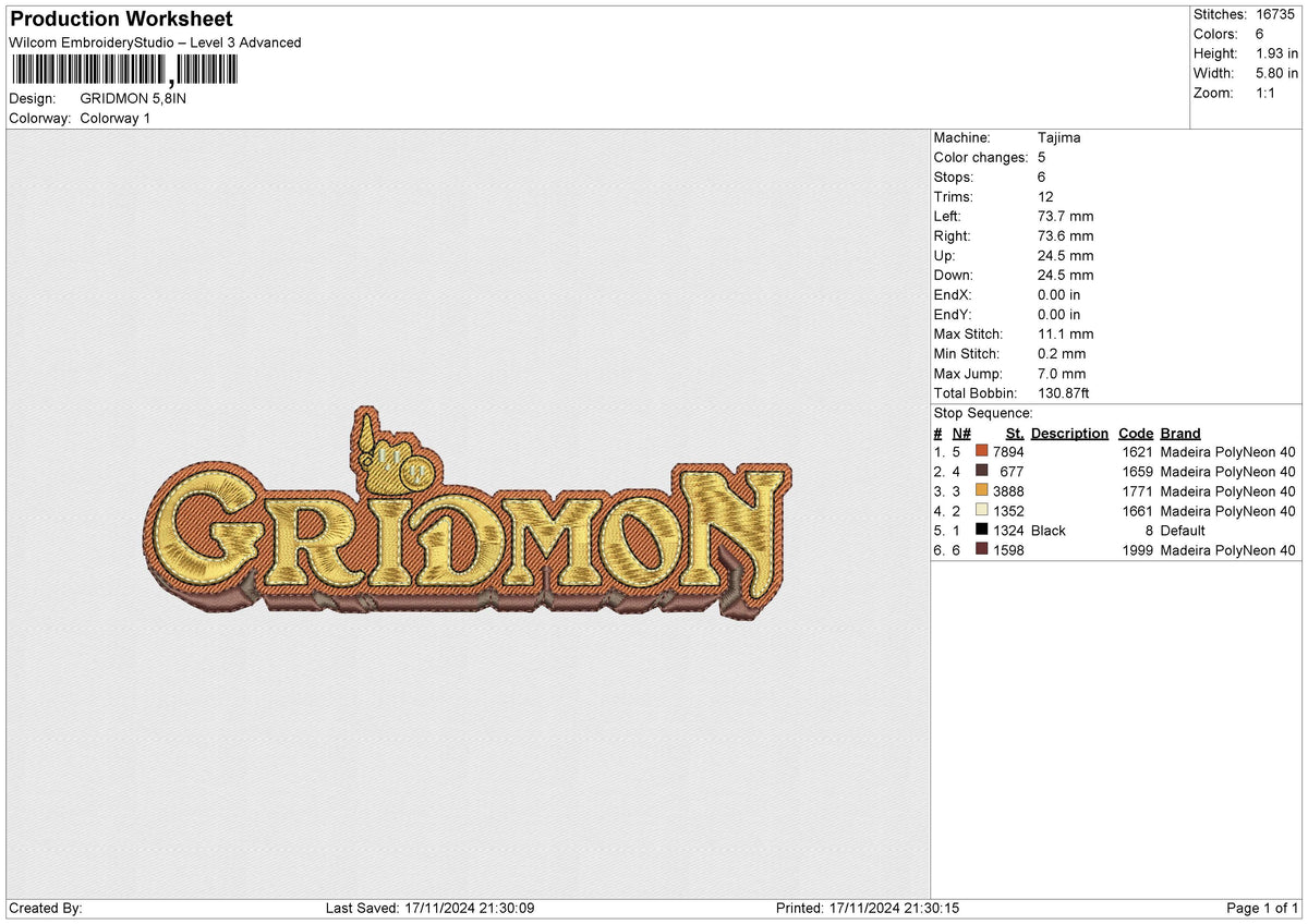 GRIDMON Embroidery File 6 size