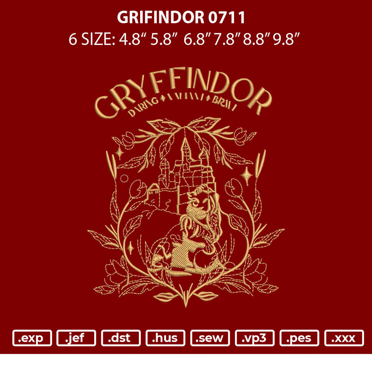 Griffindor 0711 Embroidery File 6 sizes