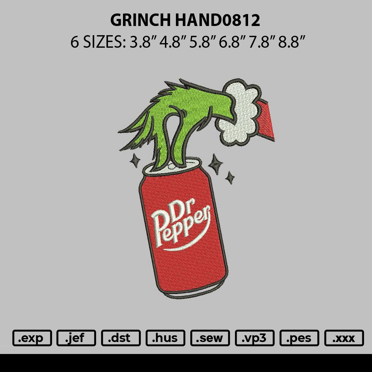 Grinch Hand0812 Embroidery File 6 sizes