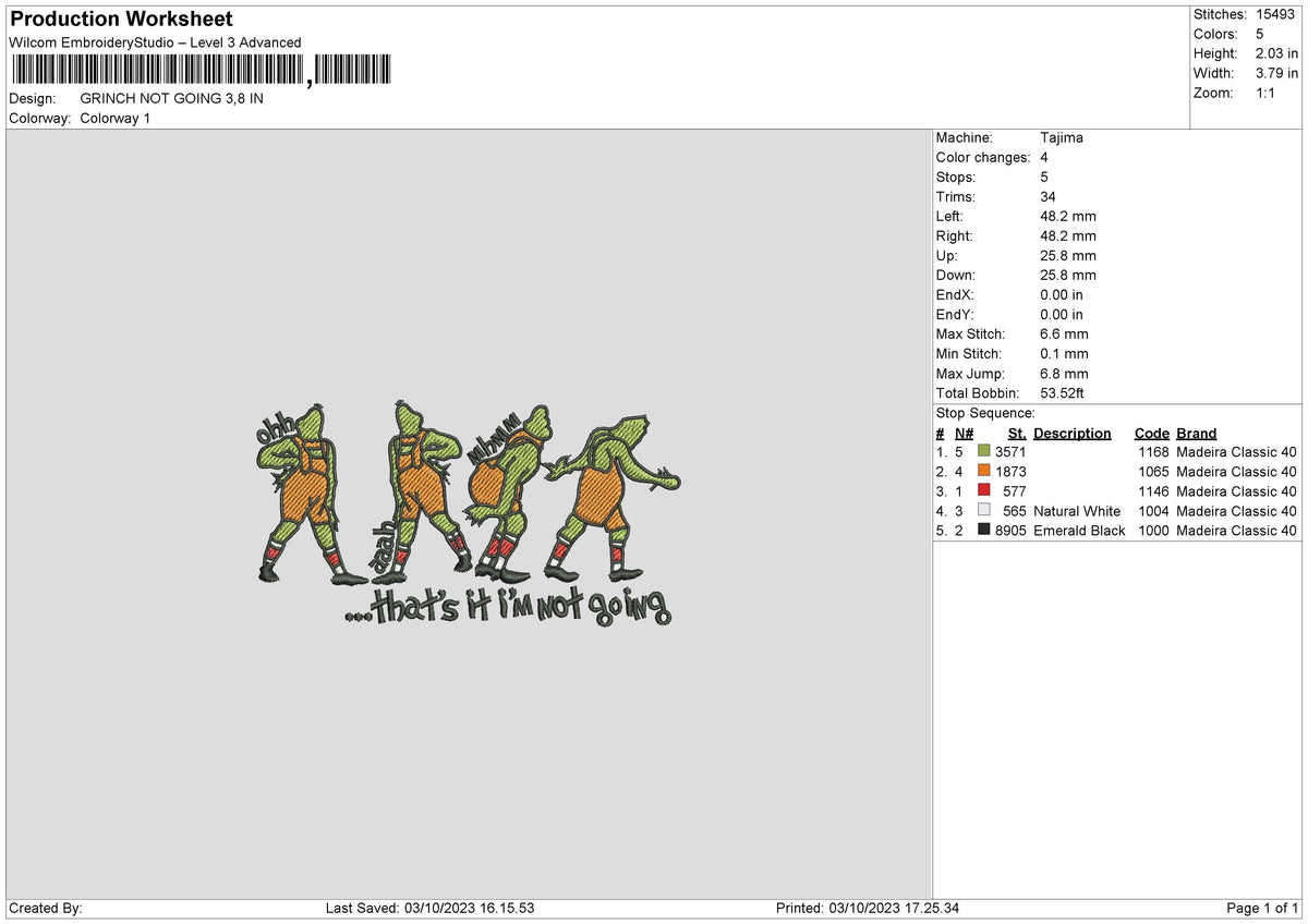 Not Going Color Embroidery File 6 sizes