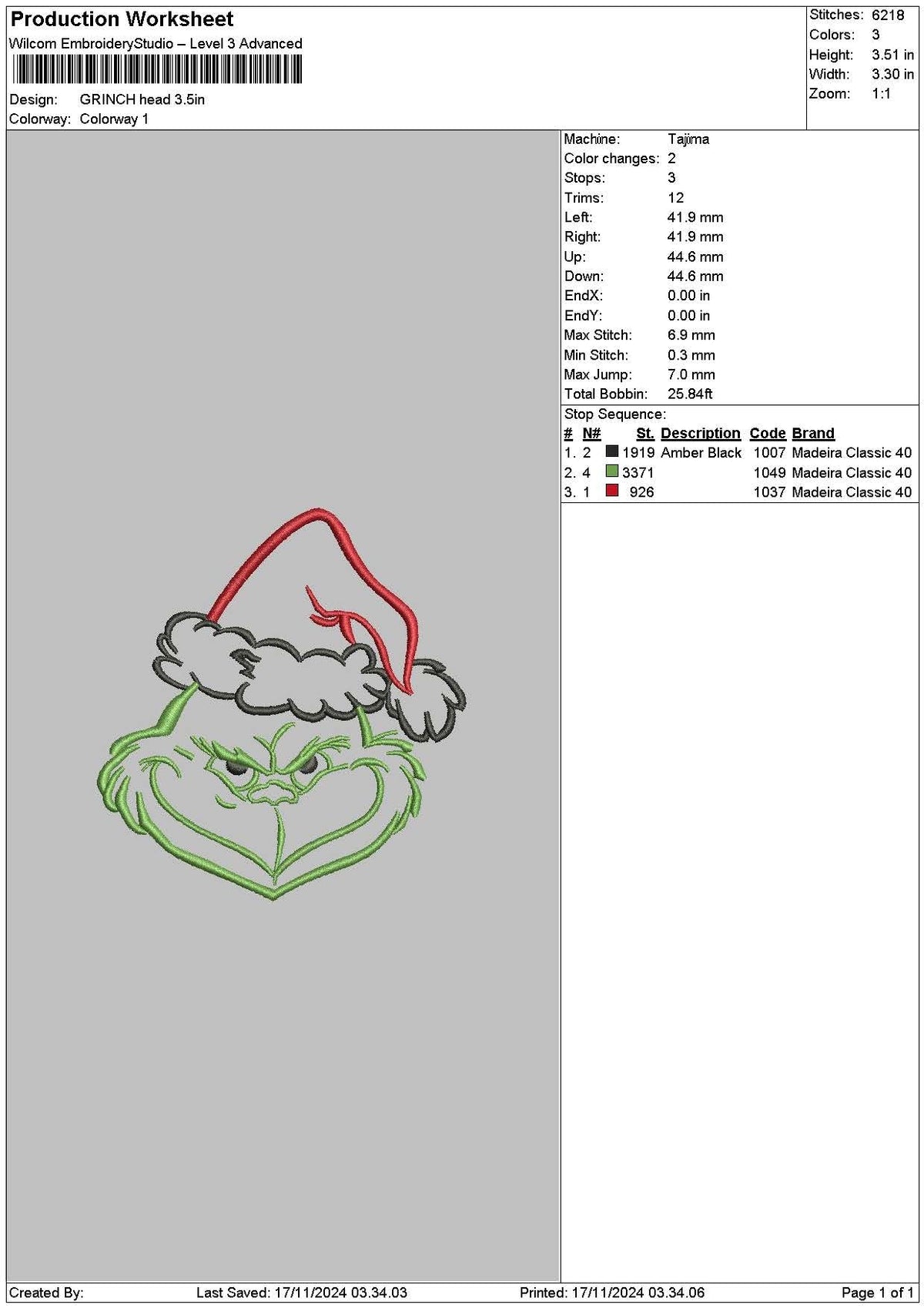 Grinch Head Small Embroidery File 6 sizes
