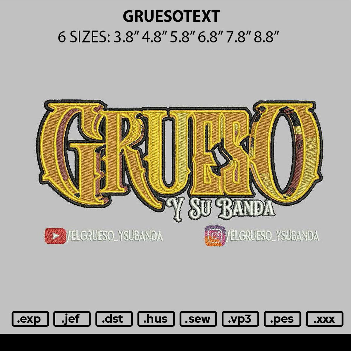 Gruesotext Embroidery File 6 sizes