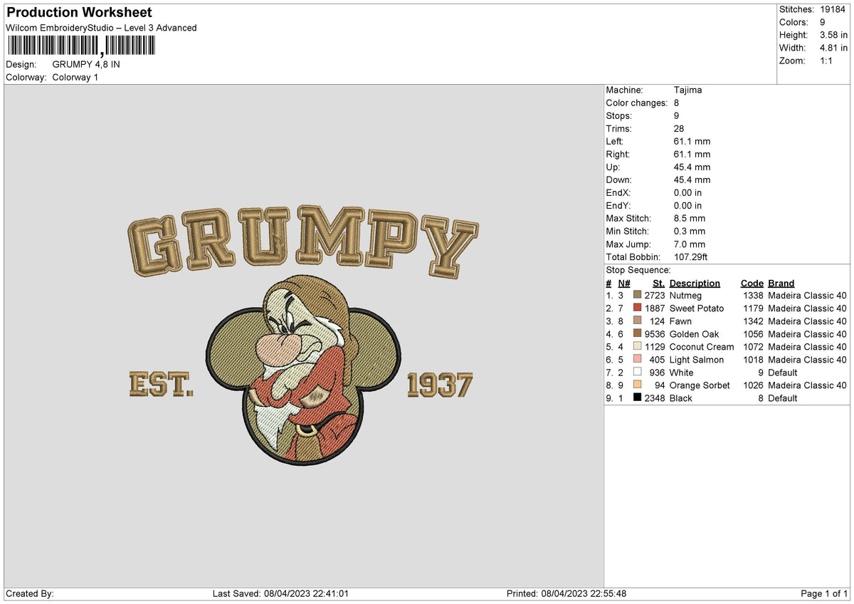 Grumpy Embroidery File 6 sizes