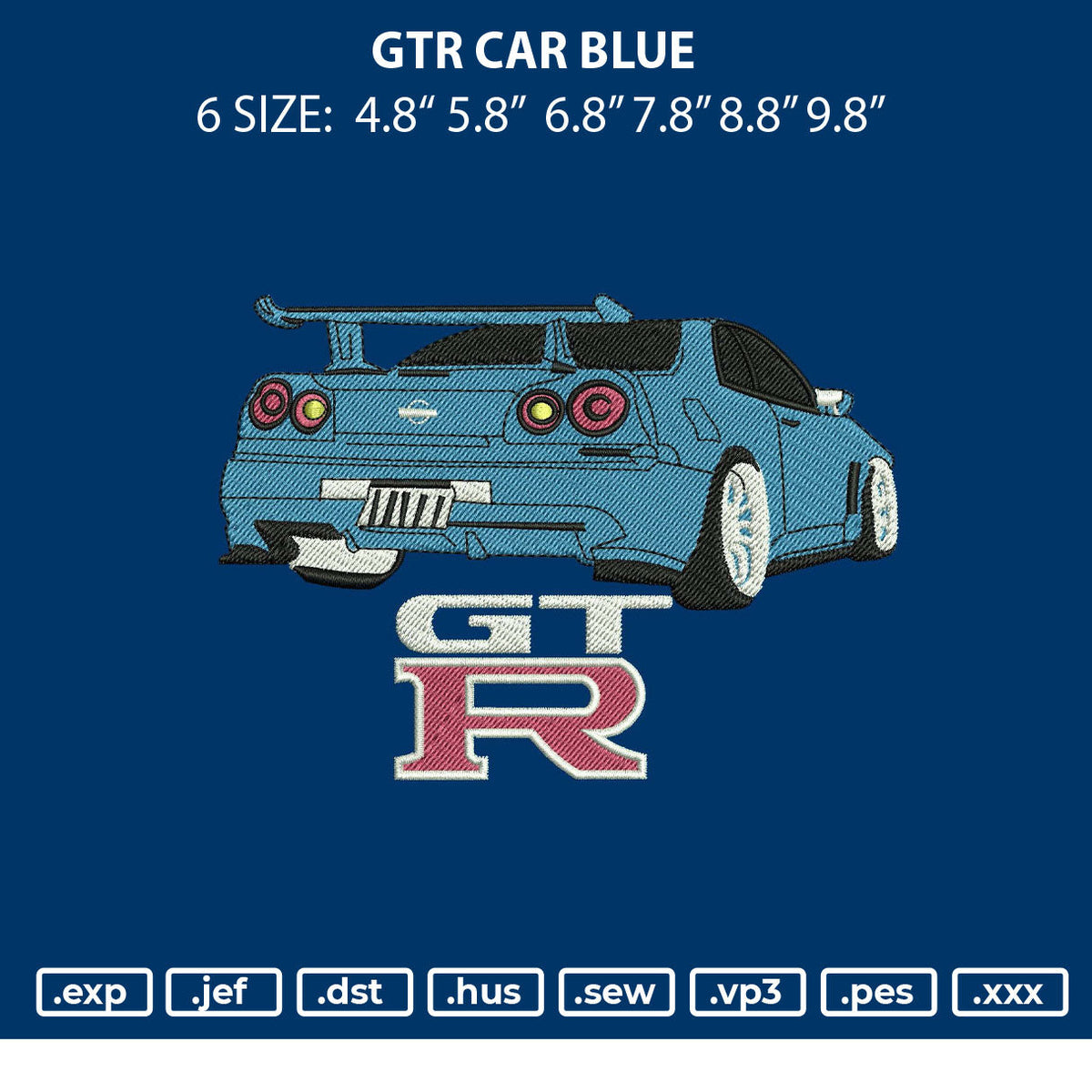 Gtr Car Embroidery File 6 sizes