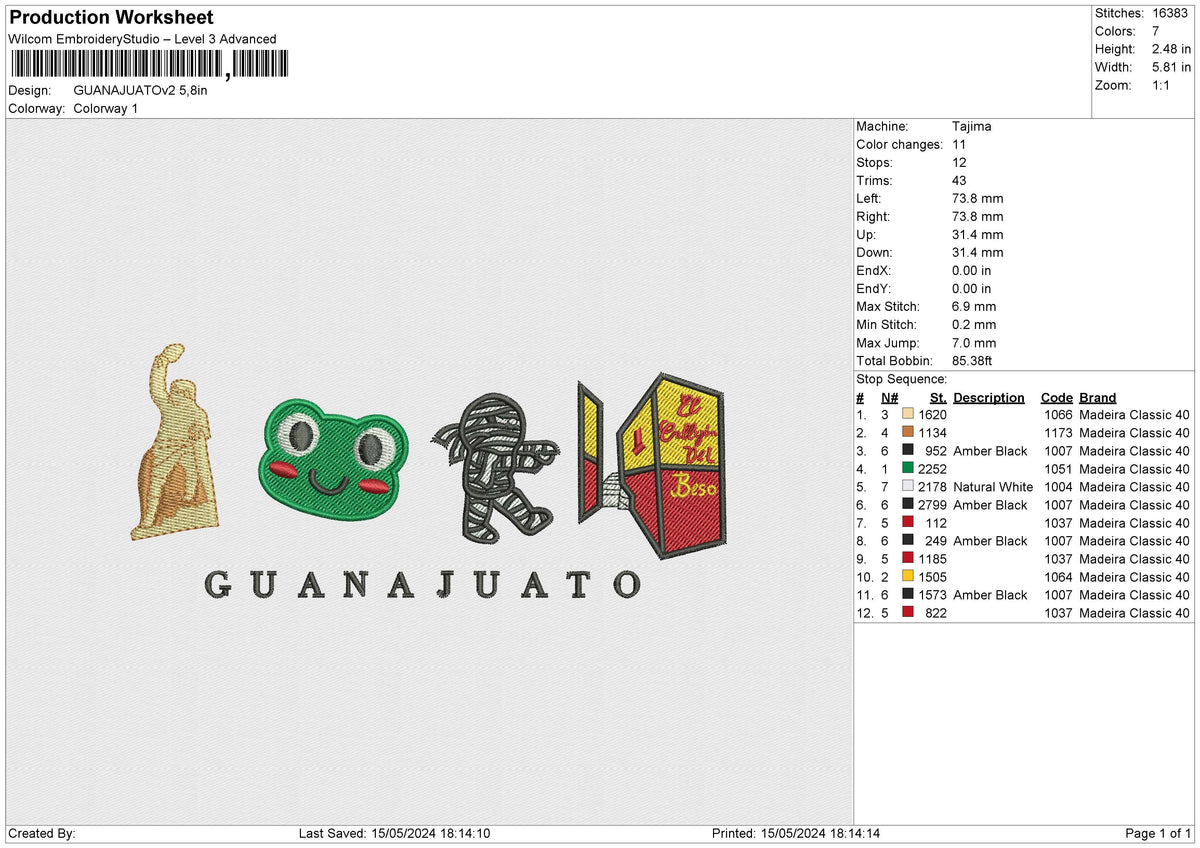 GUANAJUATOv2 Embroidery File 6 sizes